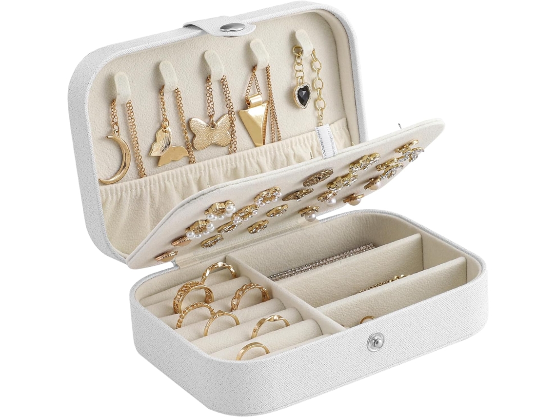 Joalheria De Viagem - Pequena Joalheria Com Capacidade Para Guardar Colares, Anéis, Pulseiras E Brincos - Branco