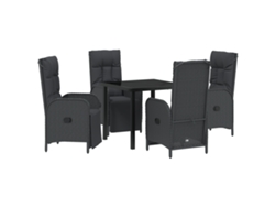 Conjunto de comedor de jardín VidaXL de 5 piezas con cojines de polirratán negro