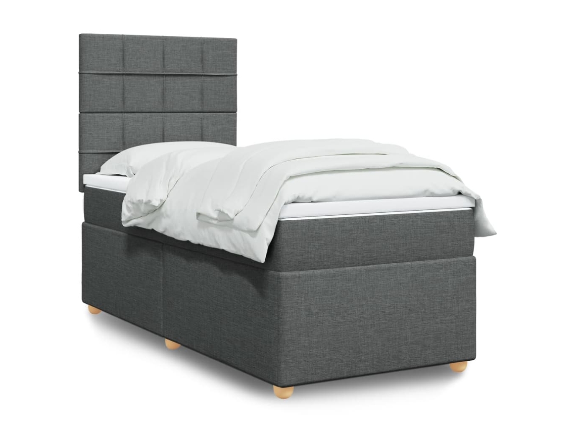 Cama Box Spring Con Colchón Tela Gris Oscuro 100x200 Cm