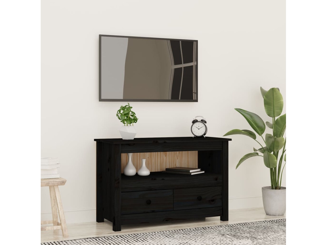 Mueble Tv 79 x 35 x 52 cm Madera Pino Macizo Negro-Derivados