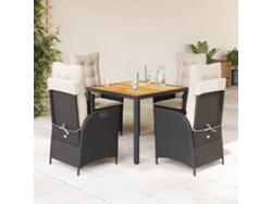 Juego de comedor de jardín de 5 piezas con cojines, mimbre sintético negro, DKD Home Decor