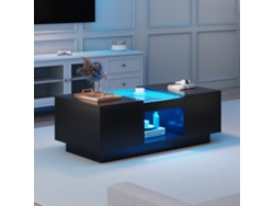 Mesa de centro con LED, 2 cajones y 1 compartimento abierto, estilo negro