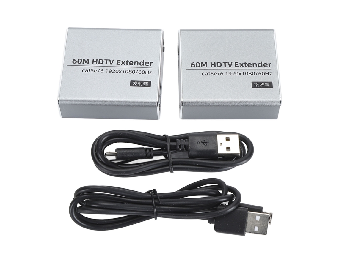 Extensor Ethernet Hd Rj45 De 60m Para Cat5e/cat6 Con Transmisor Y Receptor 1920x1080 60hz 5v 300ma