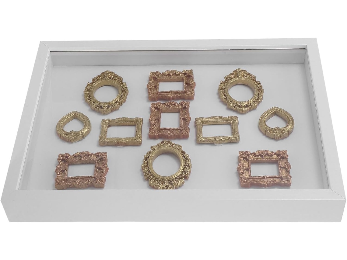 Kit De Mini Museo Para Armar Uno Mismo, 31, 4 X 22, 7 X 3, 7 Cm, Blanco, Con 11 Mini Marcos Dorados