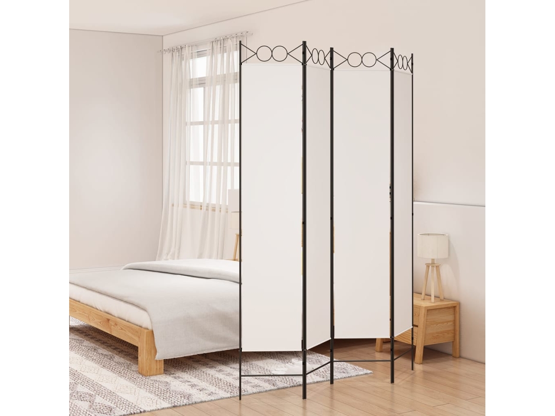 Separador de ambientes | Biombo | Mampara de privacidad con 4 paneles de 160x220 cm, tela blanca.