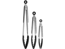 2026 - Mini pinzas de cocina de acero inoxidable con puntas de silicona, pinzas pequeñas con cabezales de silicona para servir alimentos (negras)