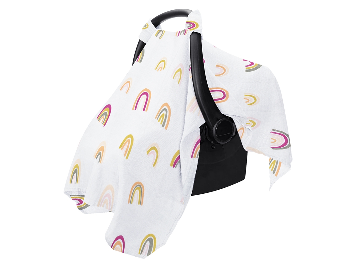 Funda de muselina transpirable Chrui para asiento de coche de bebé, ideal para verano, primavera, días calurosos y climas cálidos (arcoíris)