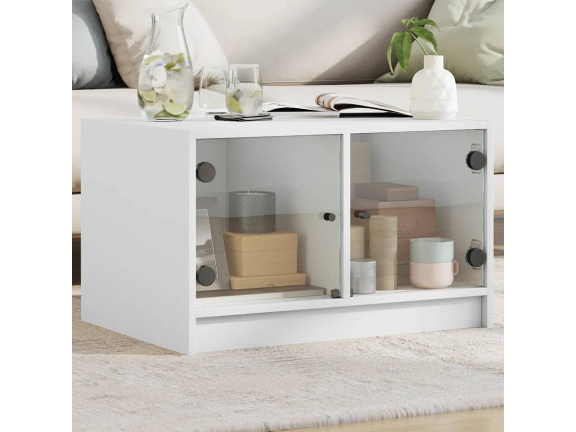 Mesa de centro con puertas de cristal 68x50x42 cm Blanca HARLANV1