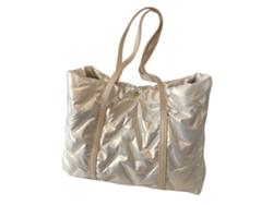 Bolso De Hombro Acolchado Sencillo Relleno De Plumas, Color Liso, Beige, Para Viajar.
