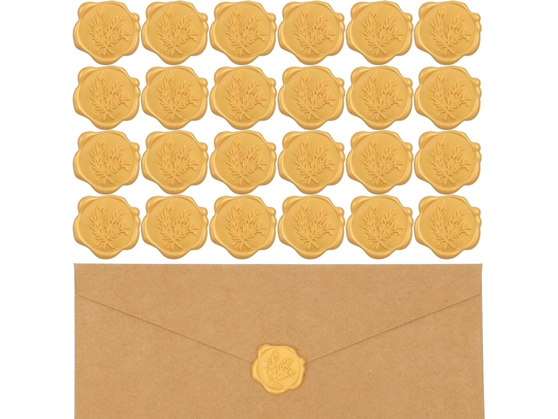 Conjunto De 50 Adesivos De Cera Para Lacre, Com Relevo Dourado Em Alecrim, Etiquetas Dupla Face Envelopes,