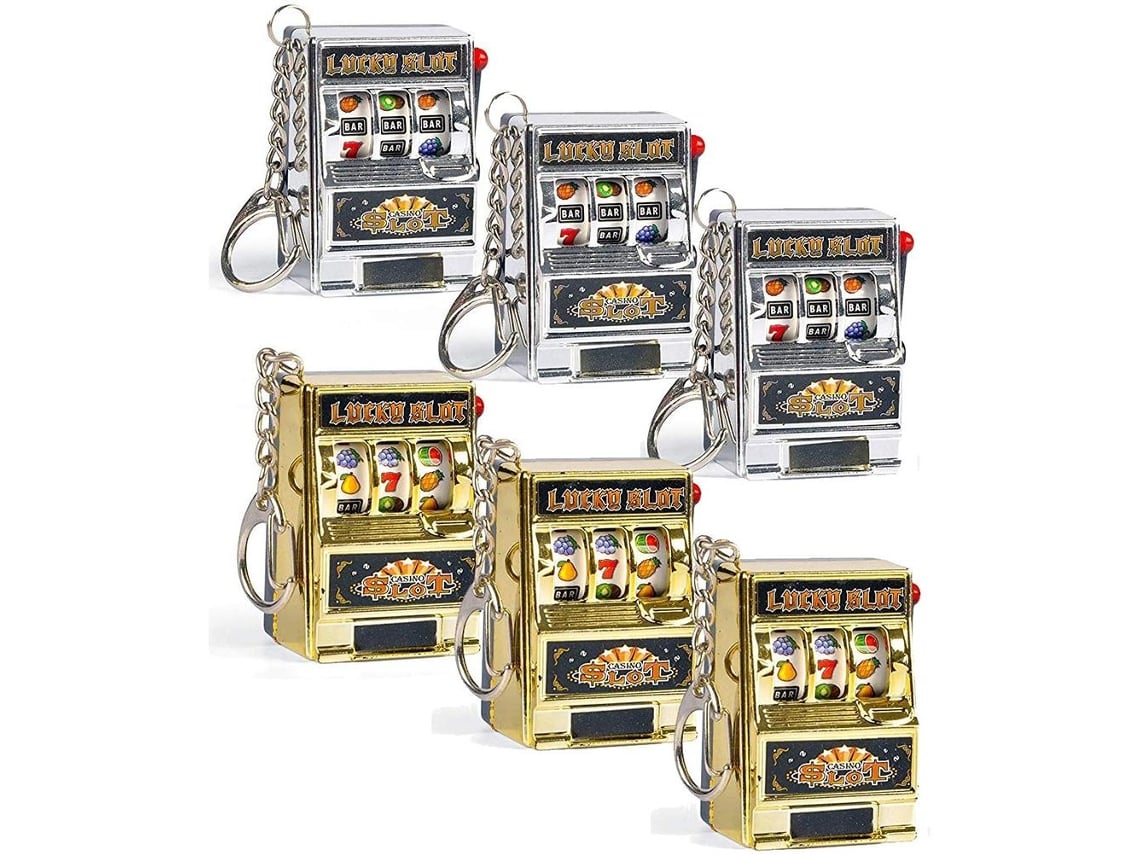 6 Peças Chaveiro Máquina Caça-níqueis Brinquedo Divertido Presente Criativo Ouro/prata