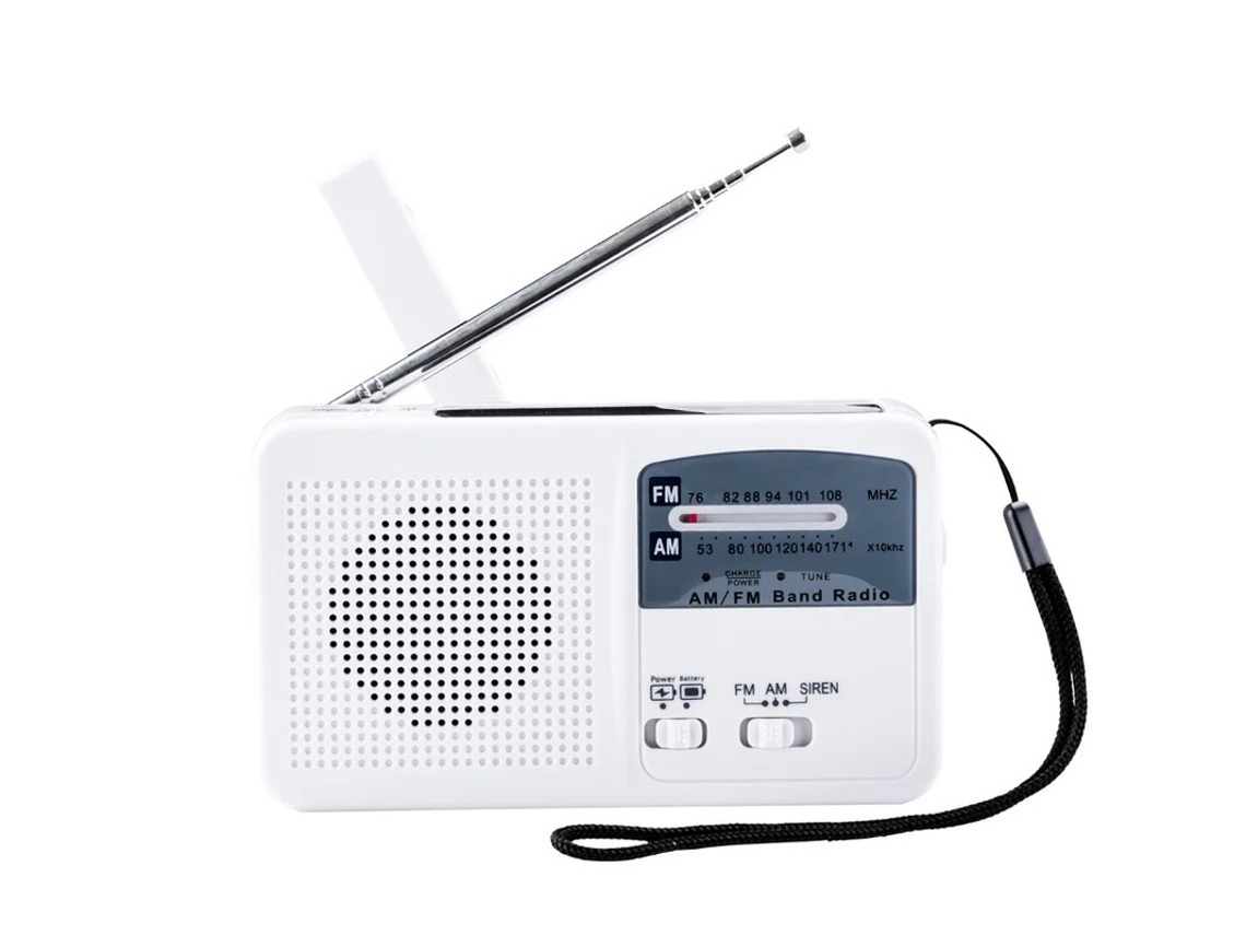 Radio solar con manivela y linterna multifunción, blanca, BESTVITE