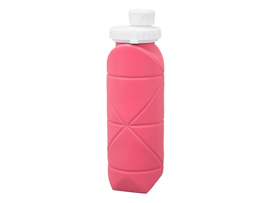 Botella De Agua Plegable De 600 Ml, De Acero Inoxidable Y Silicona, Ligera, Ideal Para Viajes, Gimnasio, Camping Y Deportes. Color Rosa.