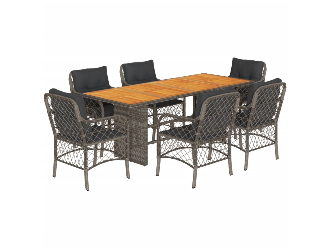 Maison Exclusive - Juego de comedor de jardín de 7 piezas con cojines de mimbre y patas grises