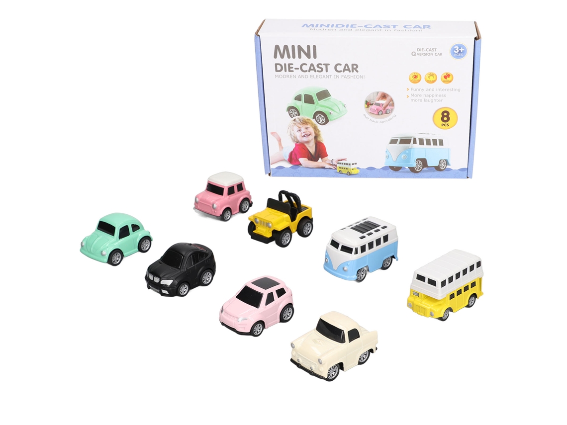 Juego De 8 Lindos Autos De Juguete De Aleación Con Resortes, Ideal Como Regalo De Cumpleaños.
