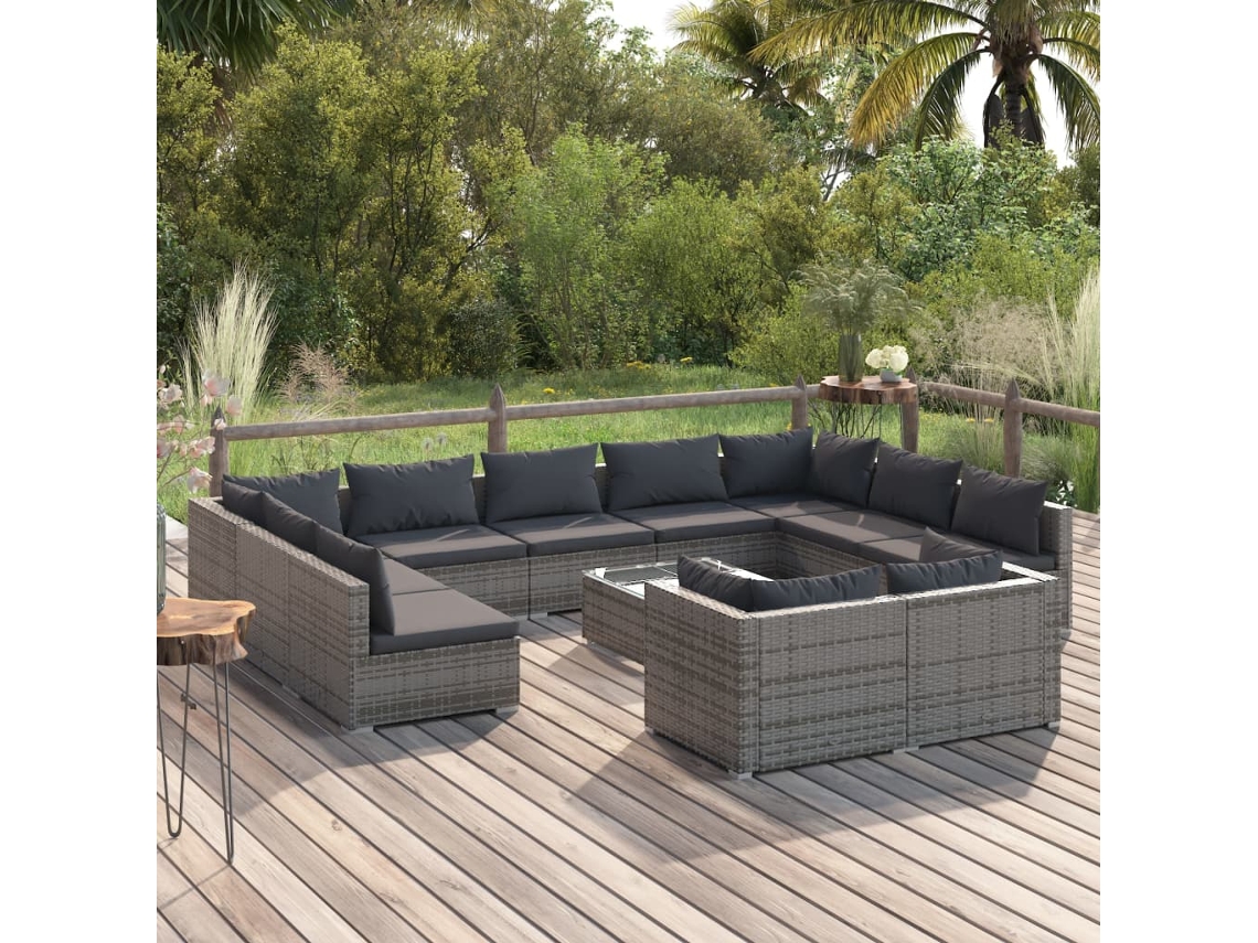 Conjunto de jardín de 12 piezas con cojines, mimbre gris, DKD Home Decor