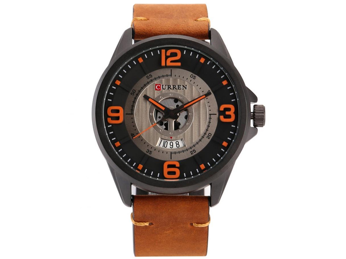 Reloj De Pulsera Para Hombre De Aleación Analógico De Cuarzo Con Dial Redondo (negro Naranja)