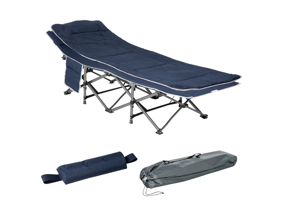 Cama Plegable De Camping Con Almohada Azul Oxford, 188x65x53cm