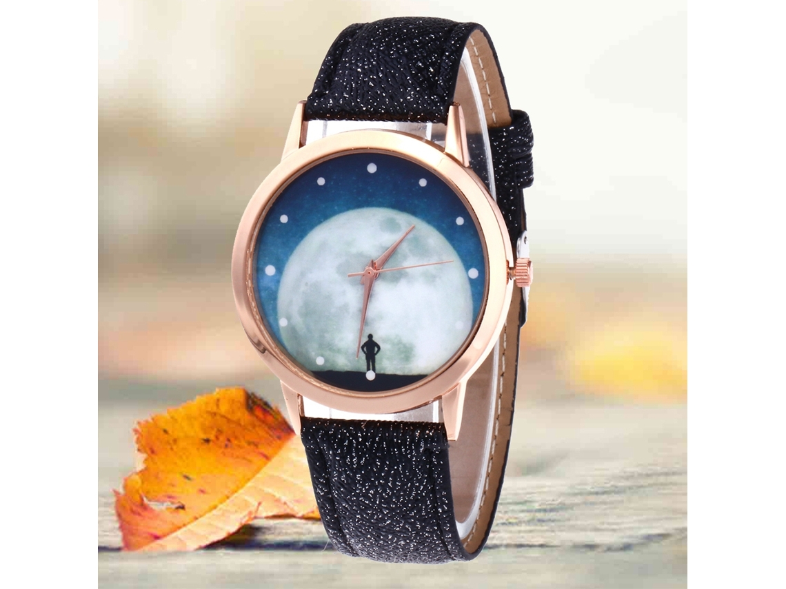 Reloj De Pulsera Zhoulianfa Quartz Con Correa De Piel Sintética Con Diseño De Estrellas, Unisex, Negro.