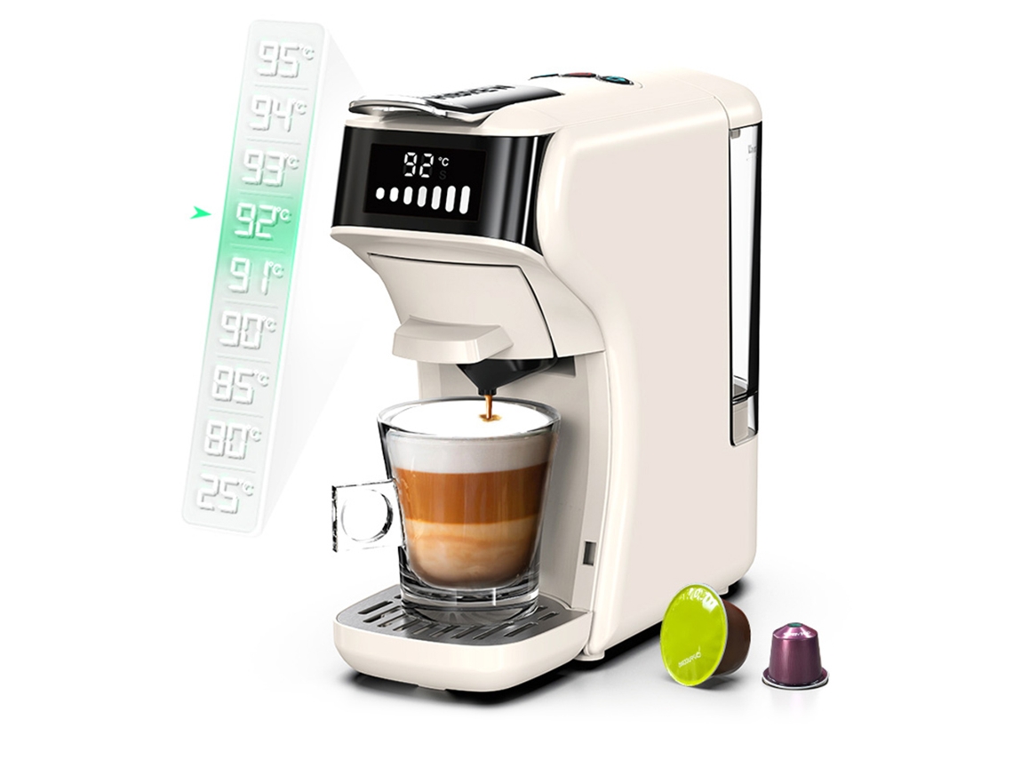 Cafetera de cápsulas HIBREW H1B 6en1 600ml Tanque de agua 19bar Modo frío/caliente Beige