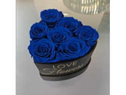 7 Rosas Azul Naturales Preservadas LOVE Flowers en Caja Corazón Negra - Heart Rose Collection