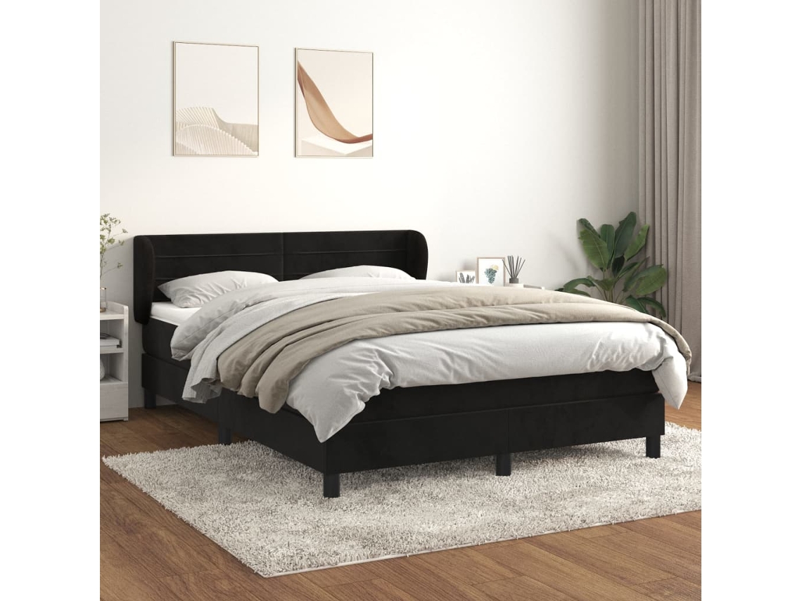 Cama box spring con colchón terciopelo negro 140x190 cm