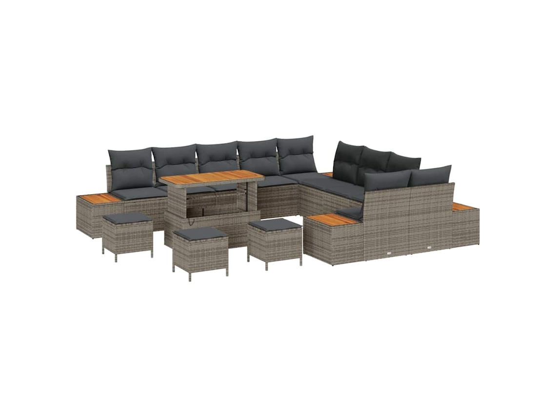 Maison Exclusive - Conjunto De Sofás De Jardín Con Cojín 14 Pcs Gris Poliratán