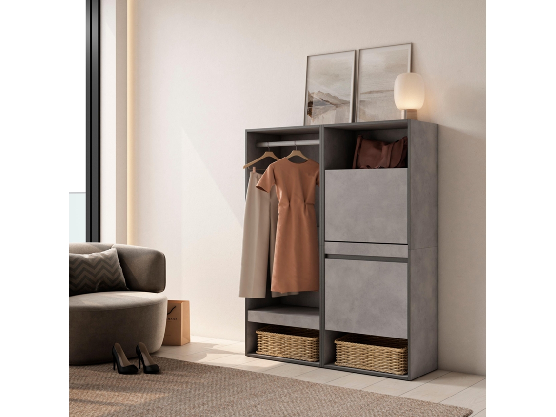 Vestidor abierto, 120x145x35 cm, Dormitorio, habitación, Zapatero, Cemento SKRAUT HOME