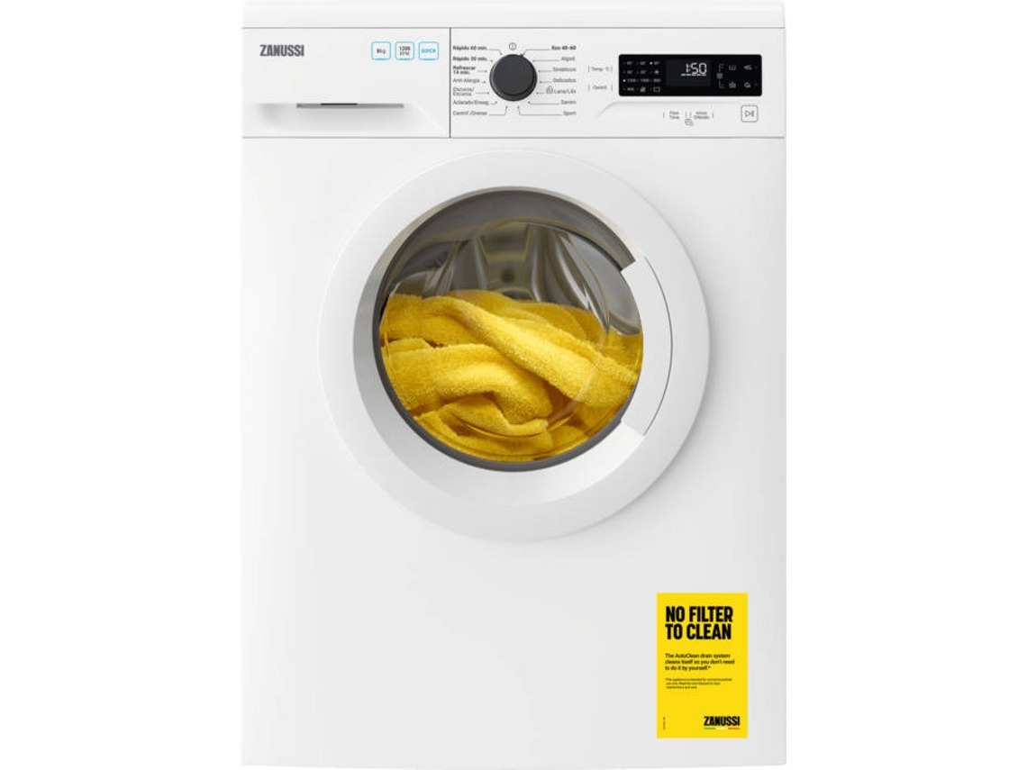 Zanussi Zwf824a5w2 Lavadora de libre instalación carga frontal 8 kg 1200 rpm motor inverter programa y alergias inicio diferido planchado tambor suave panel control lcd blanco 1200rpm 847x597x568mm 8kg zwf824a5w 2 15 1.200