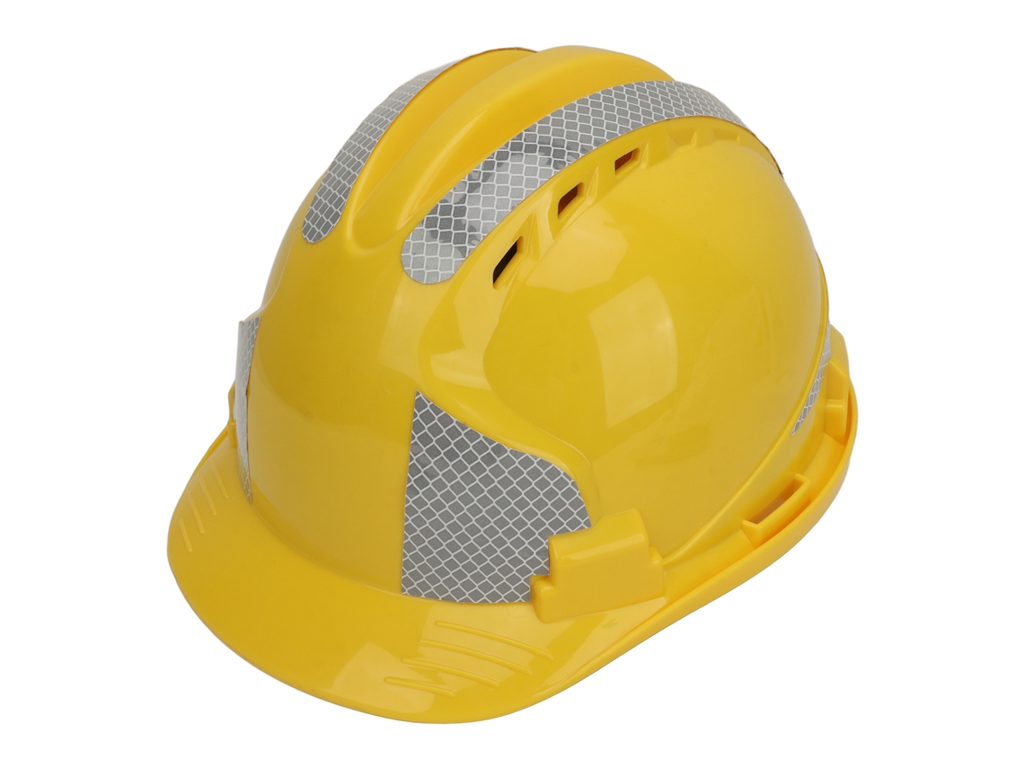 Capacete De Trabalho Seguro Abs Com Reflexivo Amarelo Para Construção Ajustável Resistente A Impactos