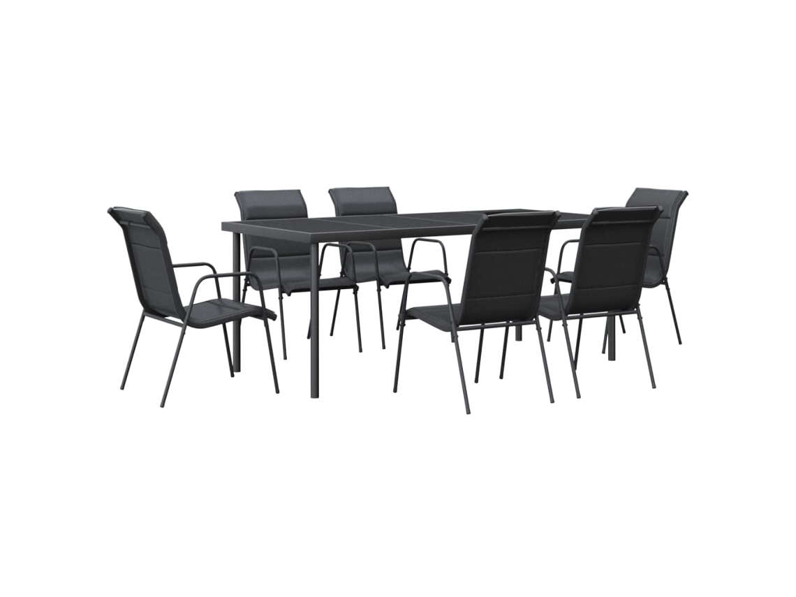 Maison Exclusive - Juego De Comedor Para Jardín 7 Piezas Acero Y Textilene Negro