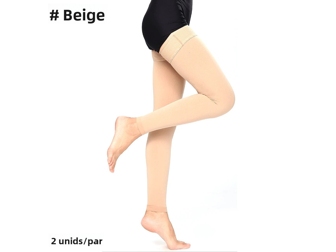 Medias de compresión hasta el muslo, puños antideslizantes, compresión de 20-30 mmHg (beige, 1 par, XL)