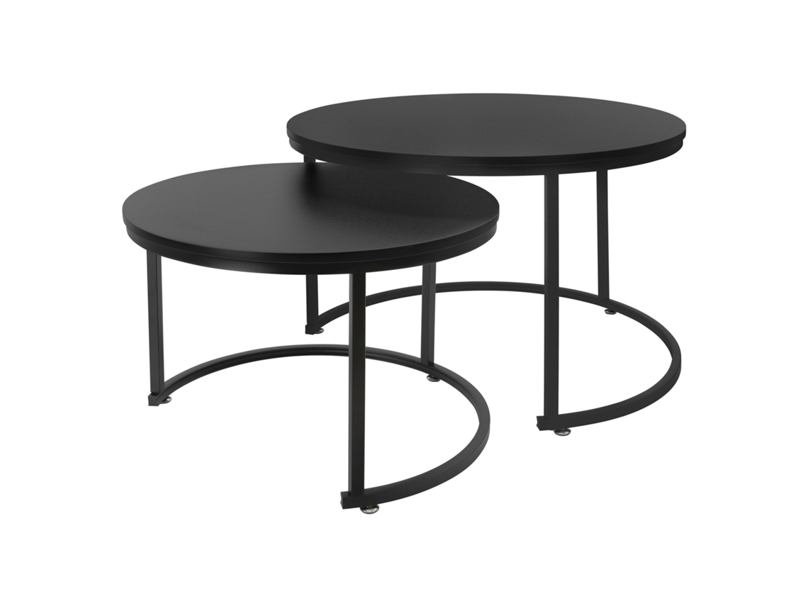 Juego de 2 mesas de centro redondas negro mate de MDF y metal ML-Design