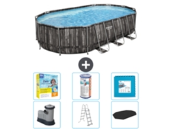Piscina BESTWAY Oval Power Steel - 610 x 366 x 122 - Gris - Incluye bomba - Escalera - Cobertor Paquete de mantenimiento - Filtrar - Baldosas