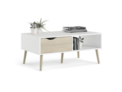 Mesa de centro Tajo con cajón en blanco y roble, 99x61x44 cm WELLHOME