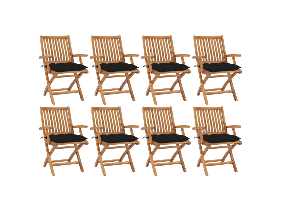 Sillas de jardín plegables de teca maciza de 8 piezas con cojines DKD Home Decor