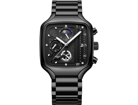 VEANXIN Reloj de pulsera cuadrado de acero inoxidable resistente al agua-Negro