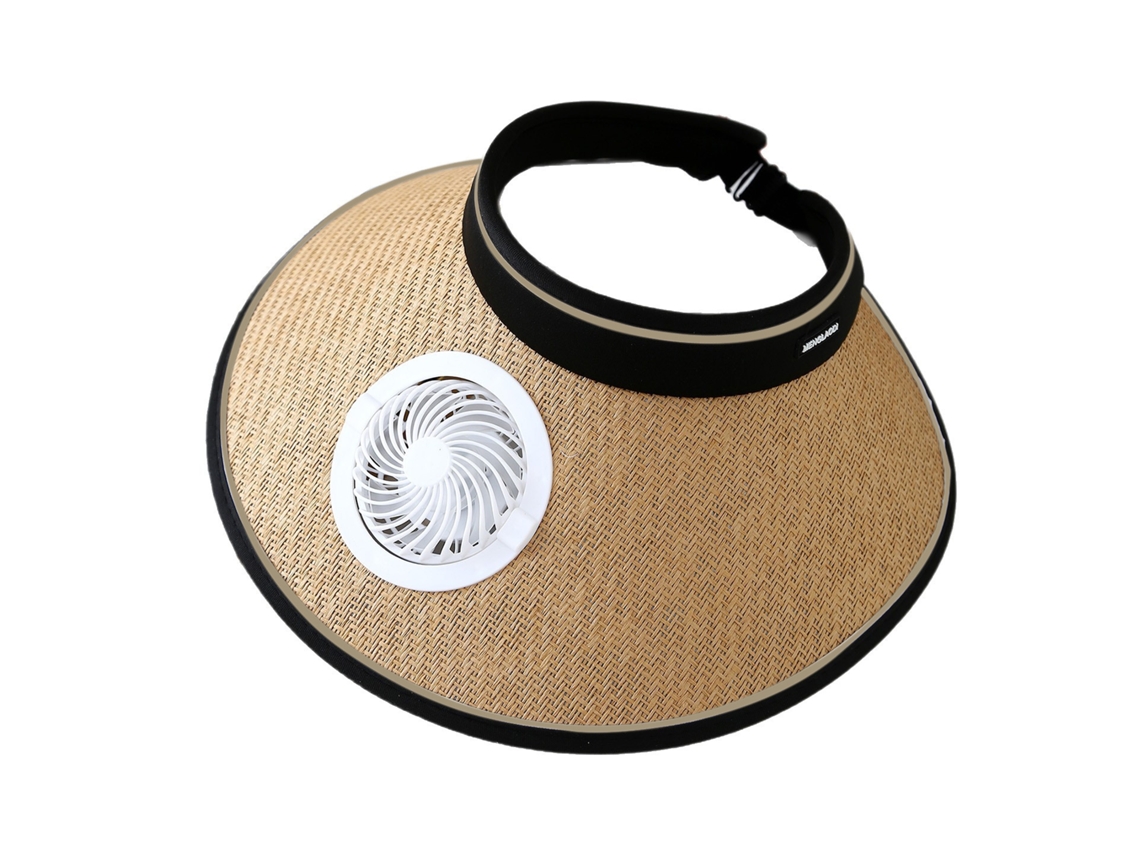 (caqui) Sombrero De Sol De Larga Duración Con Ala Ancha, Ventilador De Carga Solar Y Fuerte Protección Contra El Viento.