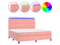Maison Exclusive - Cama Box Spring Colchón Y Led Terciopelo Rosa 200x200 Cm