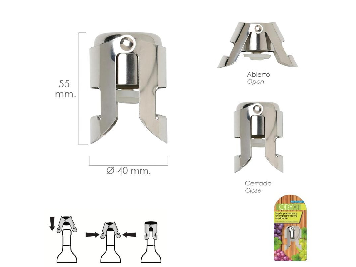 Tapon Para Cava y Champagne Acero Inoxidable ORYX