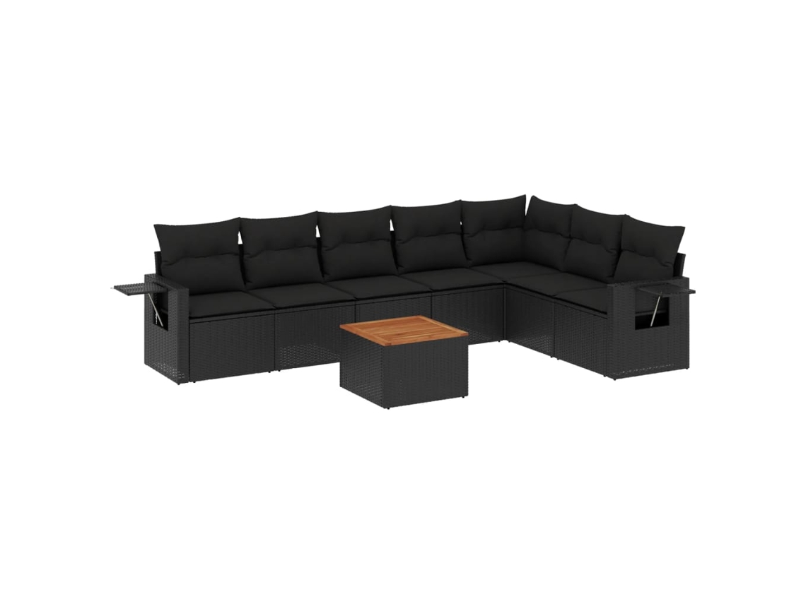 Conjunto 8 de sofás de jardín VIDAXL y cojines ratán sintético negro