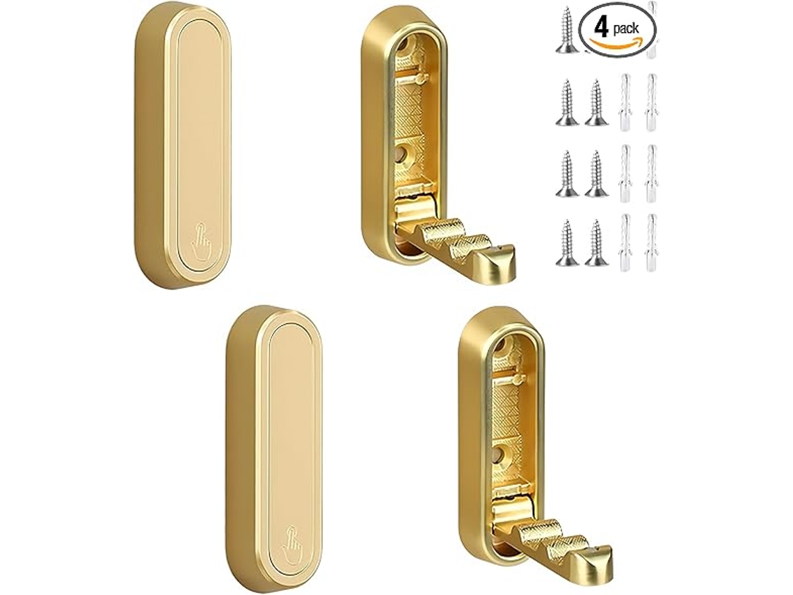 Ganchos Plegables Dorados 4 Pcs, Aleación Zinc Para Abrigos, Toallas Y Bolsos
