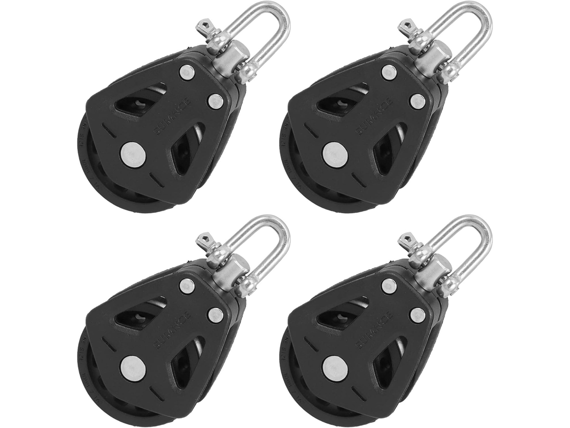 Juego de 4 poleas giratorias de nailon negro.