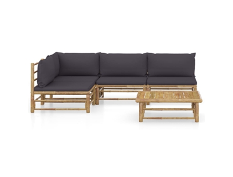 MAISON EXCLUSIVE Set de muebles de jardín 5 piezas bambú con cojines gris oscuro