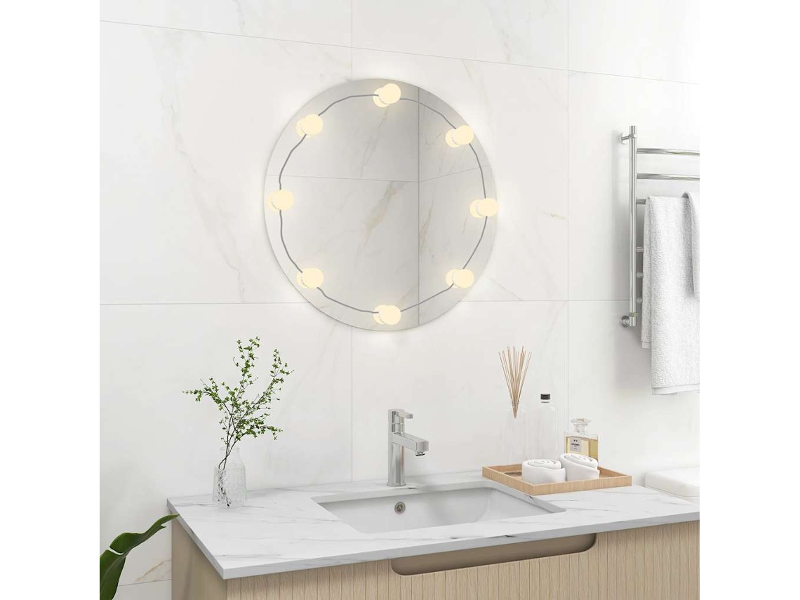Espejo de pared con luces LED, cristal redondo, HARLANV1