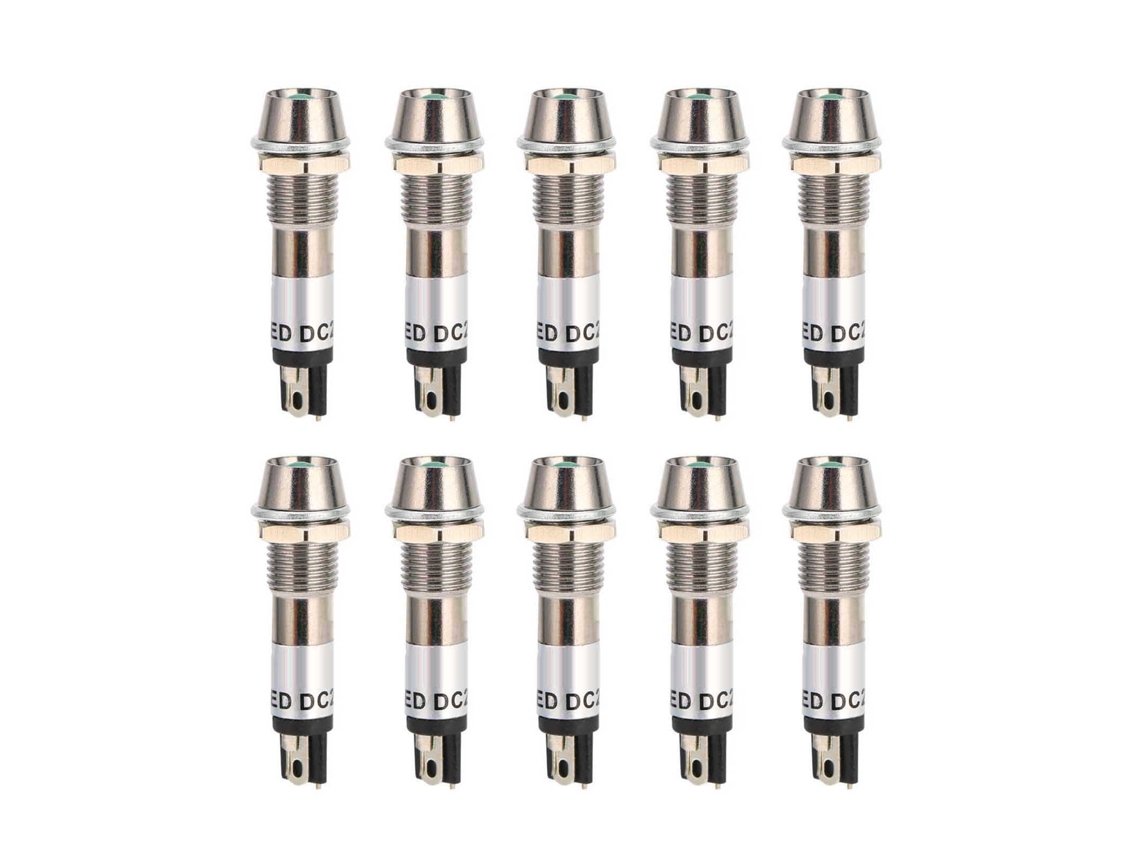 10 Bombillas Indicadoras De 24 V Y 8 Mm Con Carcasa De Acero Inoxidable Verde.