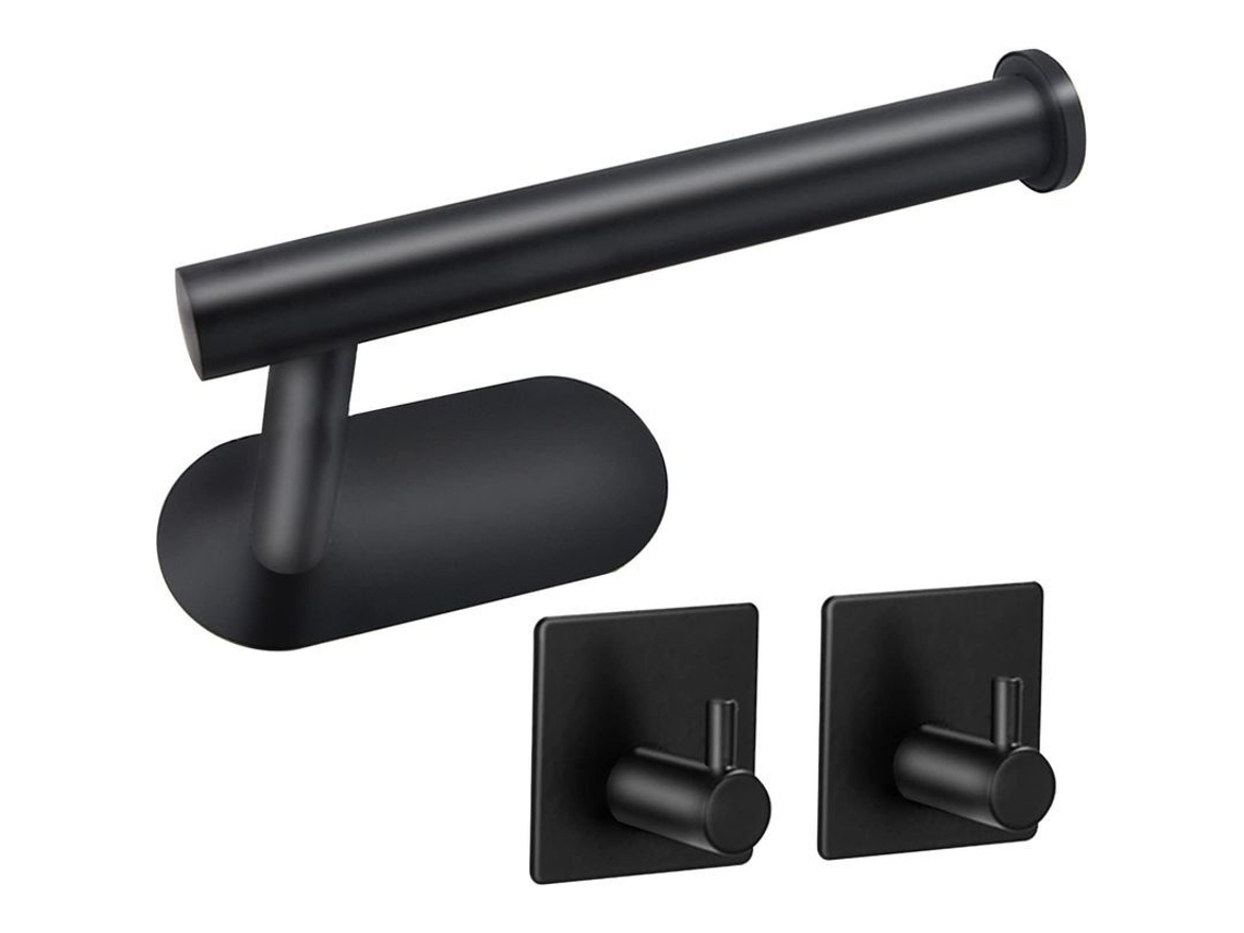 Juego De 3 Toalleros De Acero Inoxidable Sin Taladros - Ideal Para Baño Y Cocina - Negro