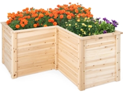 Cama de Jardín Elevada de Madera de Abeto, Macetero Elevado para Exteriores de 62 cm en Forma de L, Macetero para Plantas, Flores COSTWAY