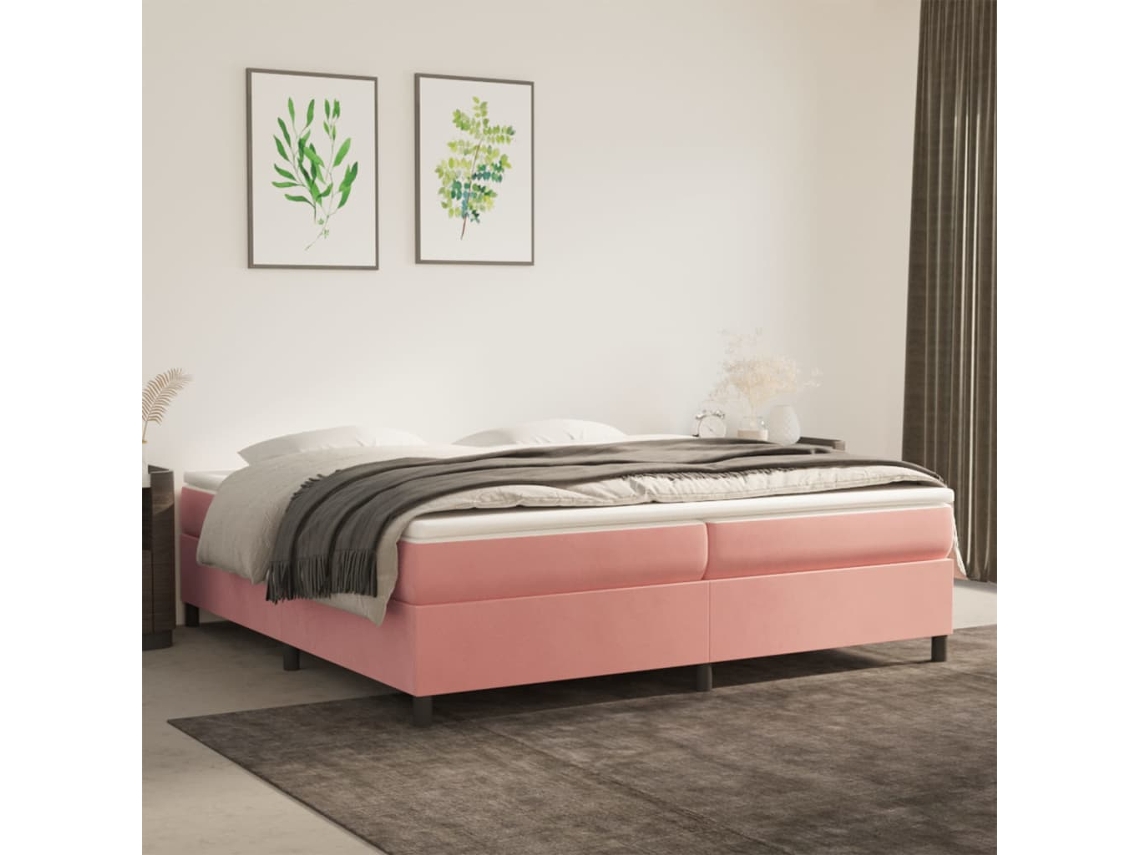 Cama Box Spring Con Colchón Terciopelo Rosa 200x200 Cm