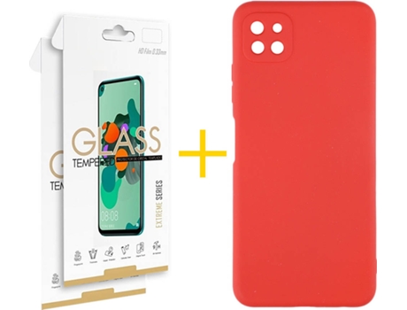 Carcasa + 2 Protectores de Pantalla para Oppo A73 5G SKYHE Rojo